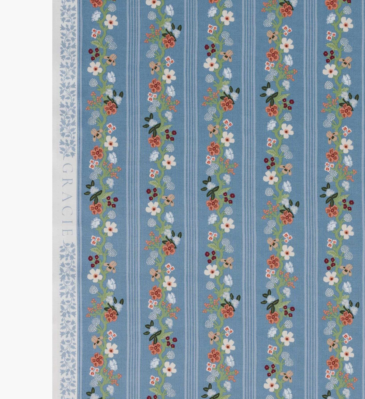 Floral Trellis Stripe Cotton Fabric - Slate