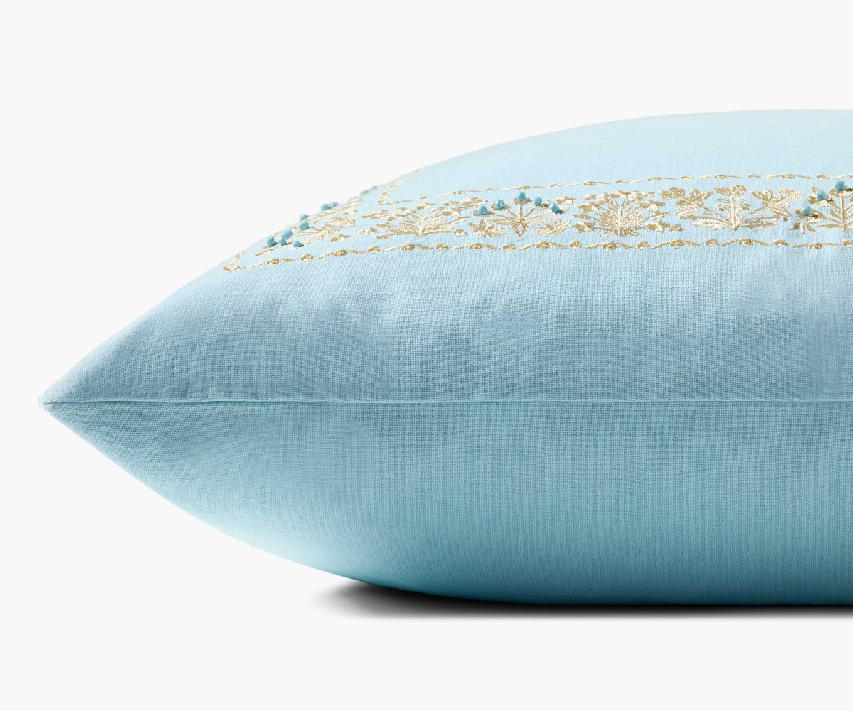 Estee Border Embroidered Pillow - Blue