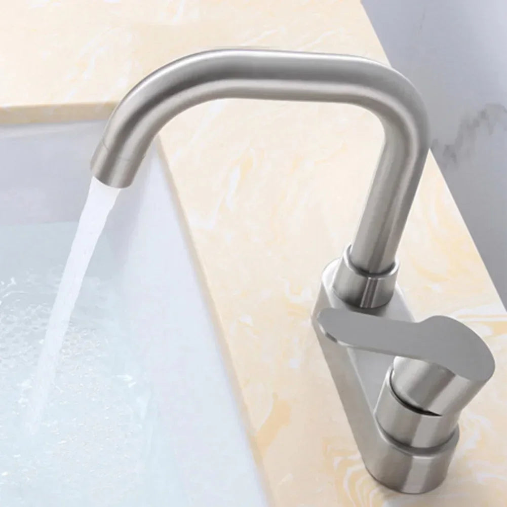 Bathroom Basin Faucet 304 Stainless Steel Sink Mixer Tap Hot Cold Water 2 Holes Deck Mounted Single Handle Faucet NEW