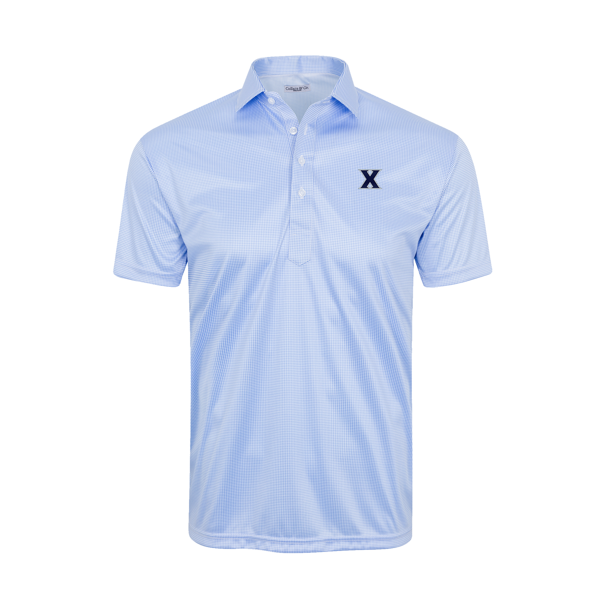 Xavier Semi-Spread Collar Polo Blue Houndstooth