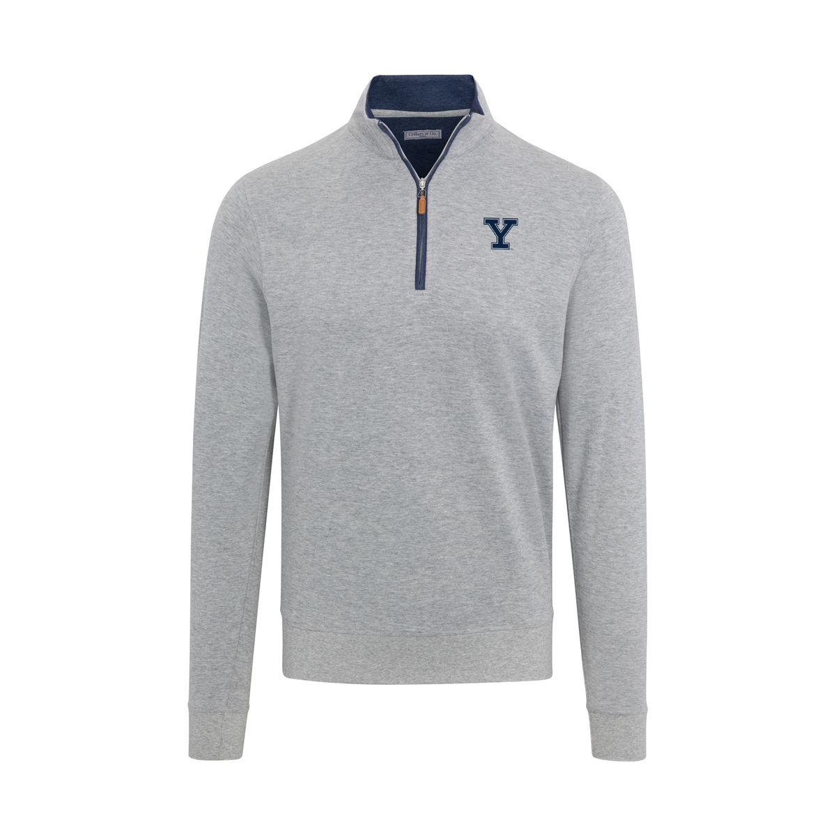 Yale Heather Cloud Cotton Quarter Zip Pullover Light Grey with Navy Trim