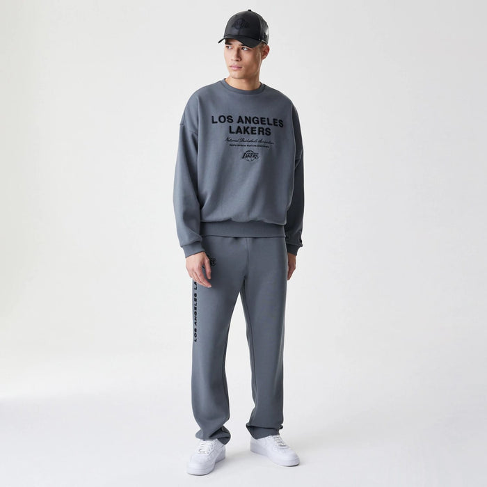 The Male model is wearing LA Lakers NBA Linear Dark Grey Crew Neck Sweater 8