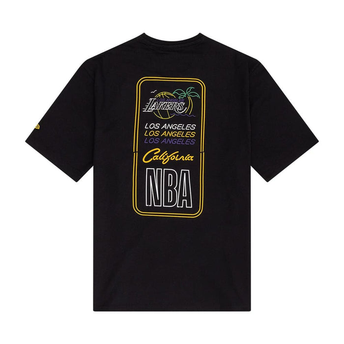 The Male model is wearing LA Lakers NBA Neon Graphic Black T-Shirt 2