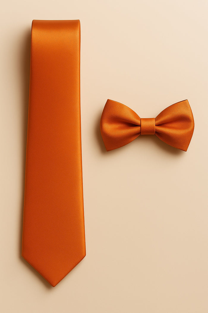 Medium Orange Tie and Bowtie Set with Matching Pocket Square - KCT Menswear