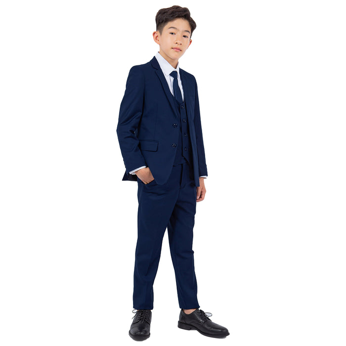 Perry Ellis Boys Navy 5-Piece Suit Set - Front View | Kids Wedding Ring Bearer Formal | KCT Menswear