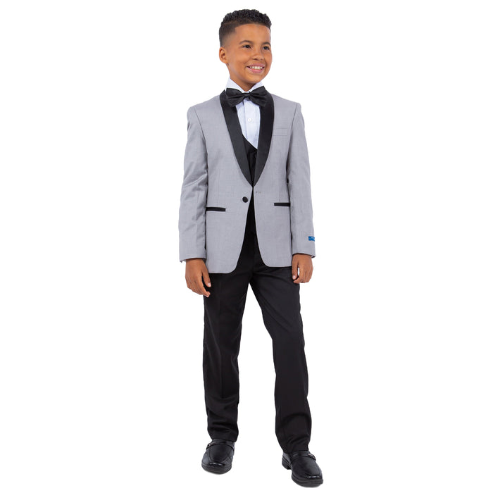 Perry Ellis Boy's 5pc Solid Tuxedo - Light Grey and Black