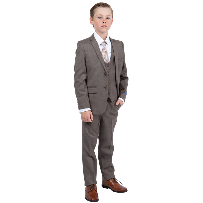 Perry Ellis Boys Cocoa Sharkskin 5-Piece Suit - Front View | Premium Kids Formal Wear | KCT Menswear
