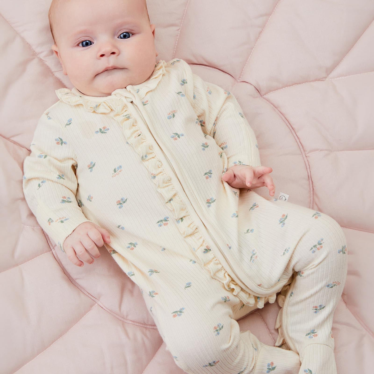 Floral Frilled Ribbed Clever Zip Sleepsuit