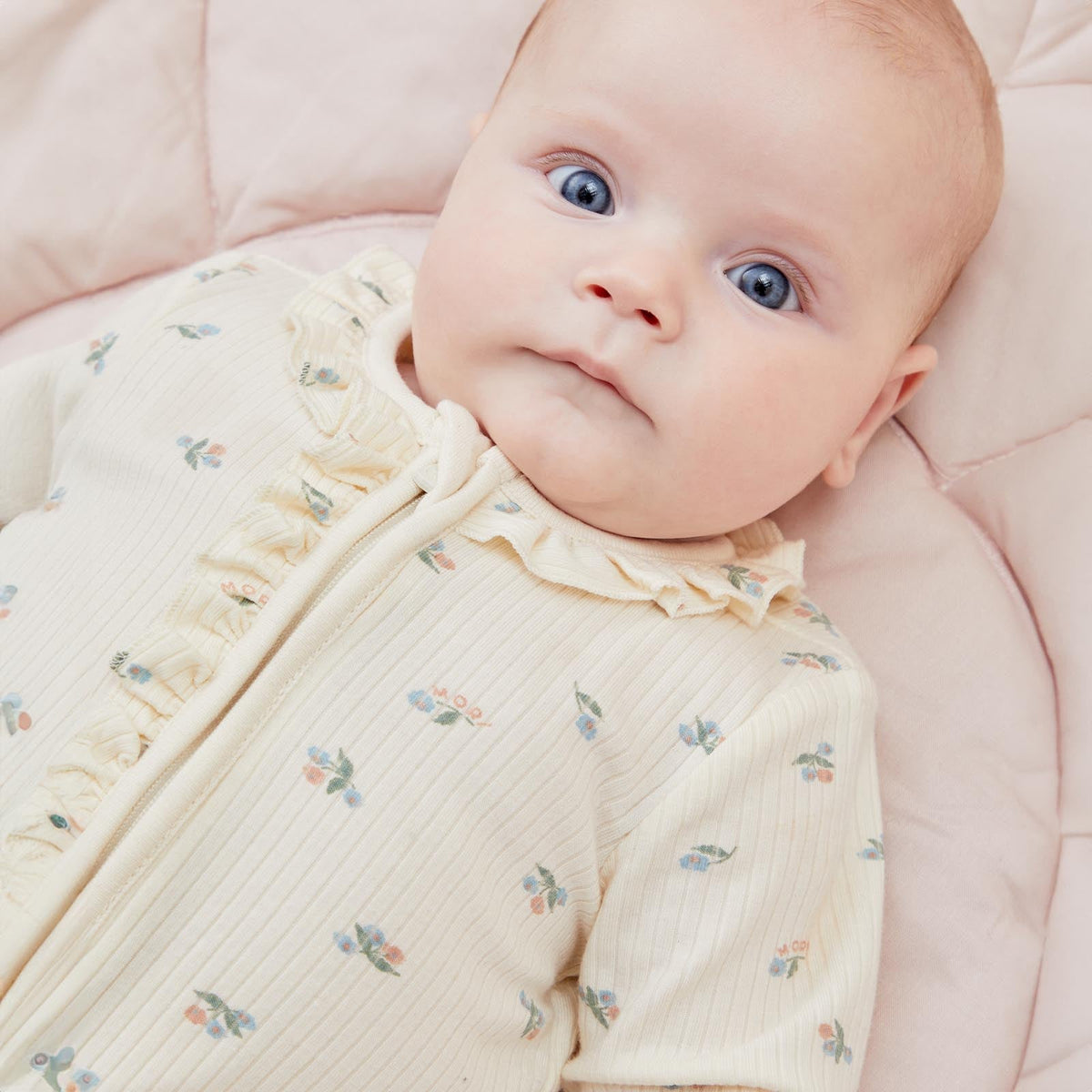 Floral Frilled Ribbed Clever Zip Sleepsuit