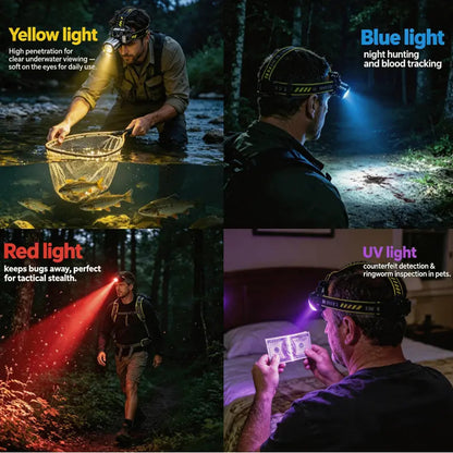 🔥 Limited Time Deal: 5-Color Zoom Headlamp – 1000m Long Range Beam, Rechargeable Outdoor LED Light