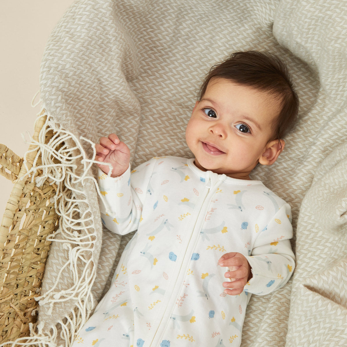 Bunny Print Zip-Up Sleepsuit
