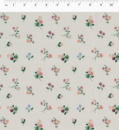 Ditsy Dahlia Cotton Fabric - Cream