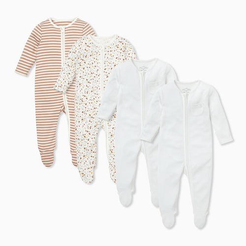 Caramel Zip-Up Sleepsuit 4 Pack