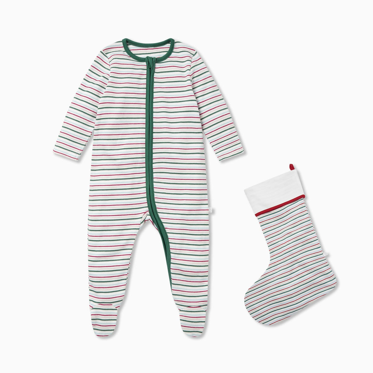 Festive Stripe Zip-Up Sleepsuit & Stocking Set