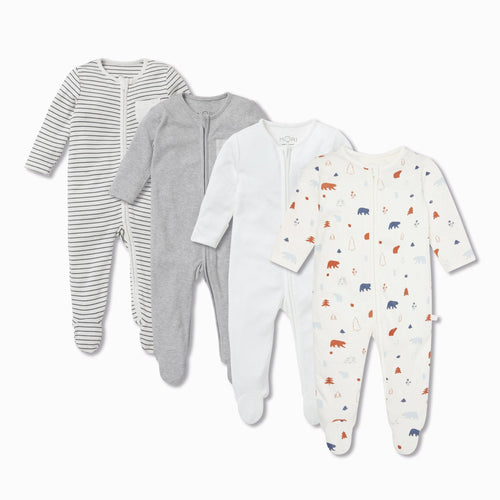 Forest Bear Zip Sleepsuit 4 Pack