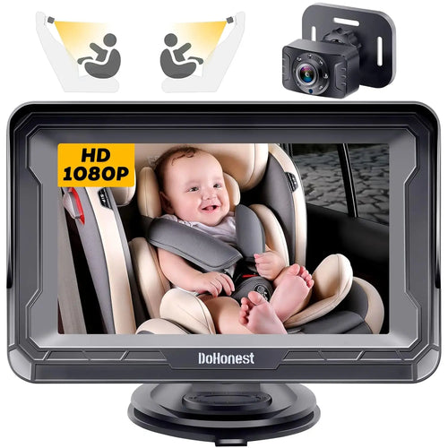 Baby Car Camera for Safety HD 1080P - Rear-facing, Night Vision, Adjustable Viewing Angle, Anti-Glare Display