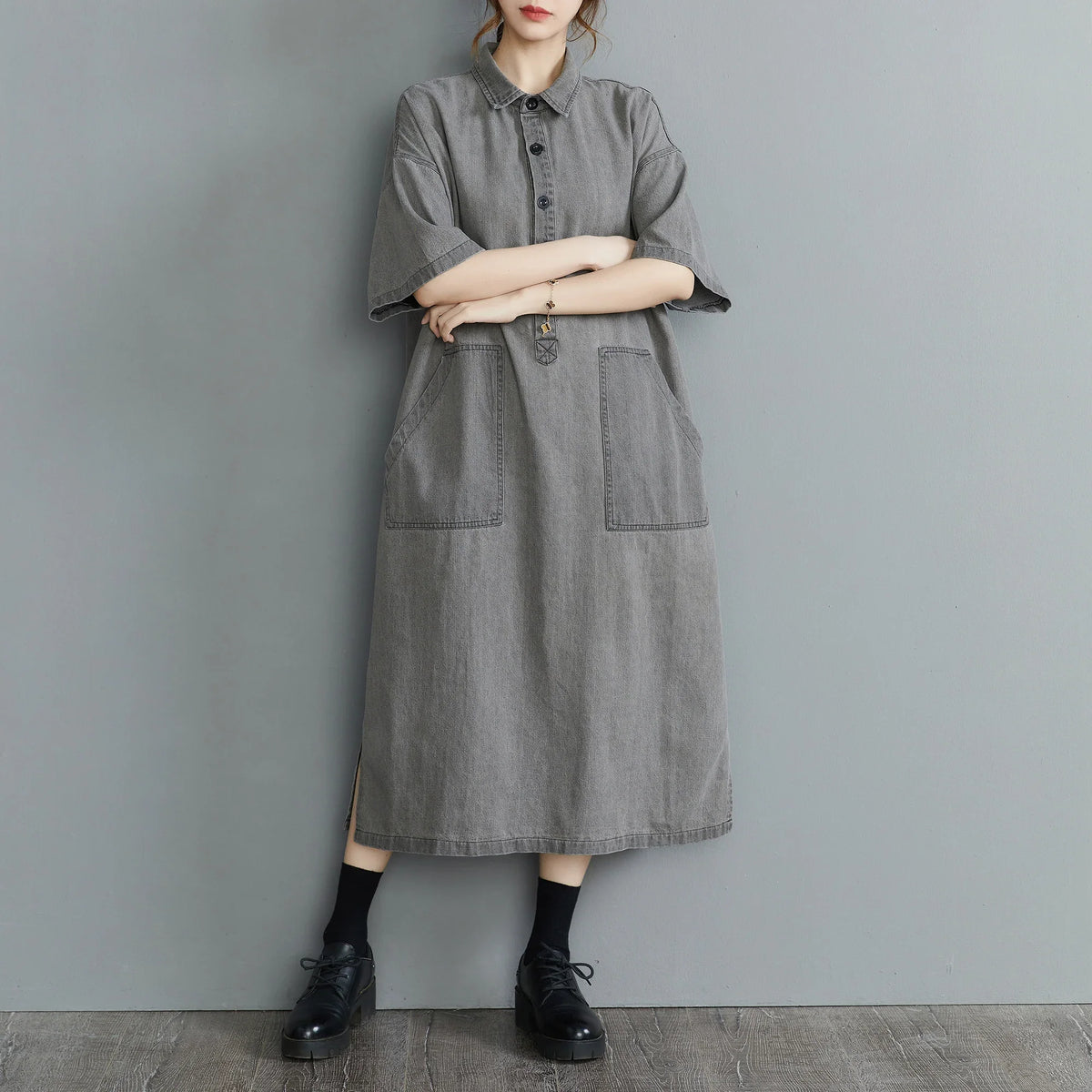 Boutique Wholesale 2025 Summer New Fashionable Retro Lapel Loose Casual Denim Women's Dress