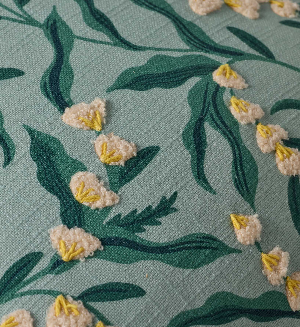Lily of the Valley Embroidered Pillow - Light Green