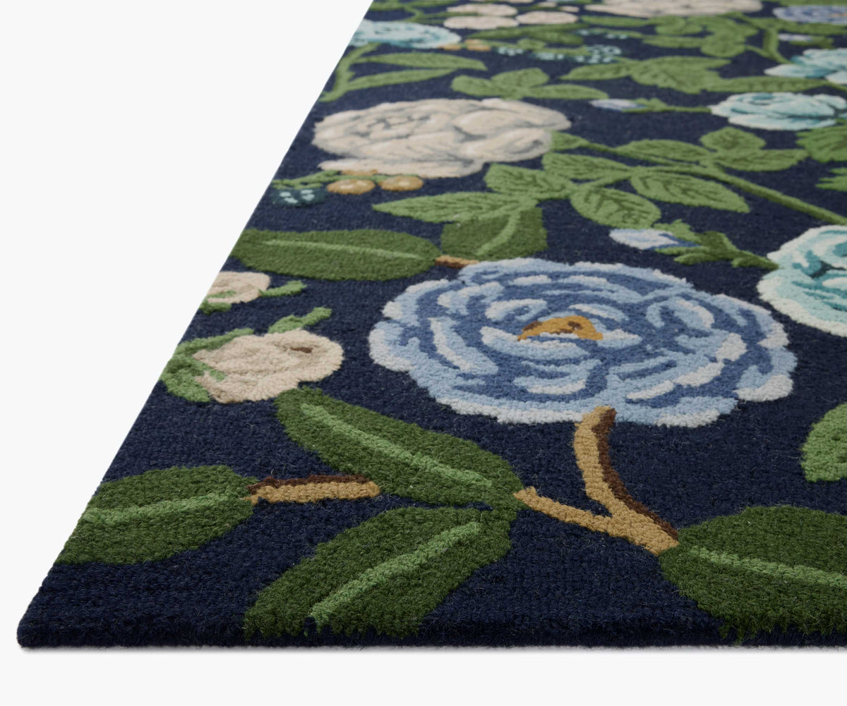 Highgrove Roses Wool Hooked Rug - Navy