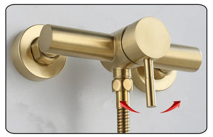 Brushed Gold Bathroom Shower Faucet Set Wall Mounted Shower Faucet, Bathroom Cold and Hot Bath and Shower Mixer Taps Brass