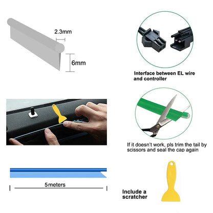 5M Car Interior Led Strip Light Neon EL Wiring Decorative Lamp For Auto DIY Flexible Ambient Light USB Party Atmosphere Diode