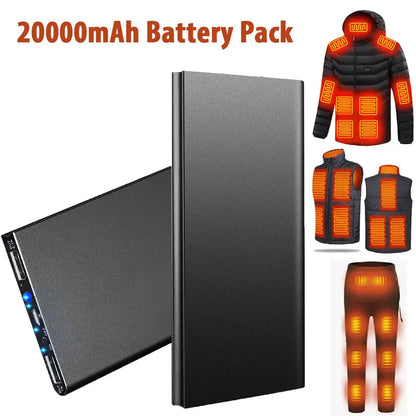 20000mAh 5V/2.1A Portable Power Bank Battery Pack for Heated Vest Jacket Pants Socks USB Power Bank for phone with Flashlight