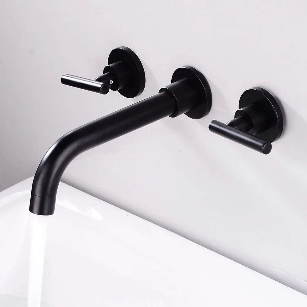 BAKALA Brass Matte Black Bathroom Sink Faucet Tap Hot Cold Wash Basin Water Swivel Spout Wall Mounted Bath Mixer