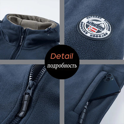 2025 Fleece Men's Coat Thickened Warm Windproof Loose Outdoor Collar Fleece Hooded Jacket Norwegian Printed Good Soldier