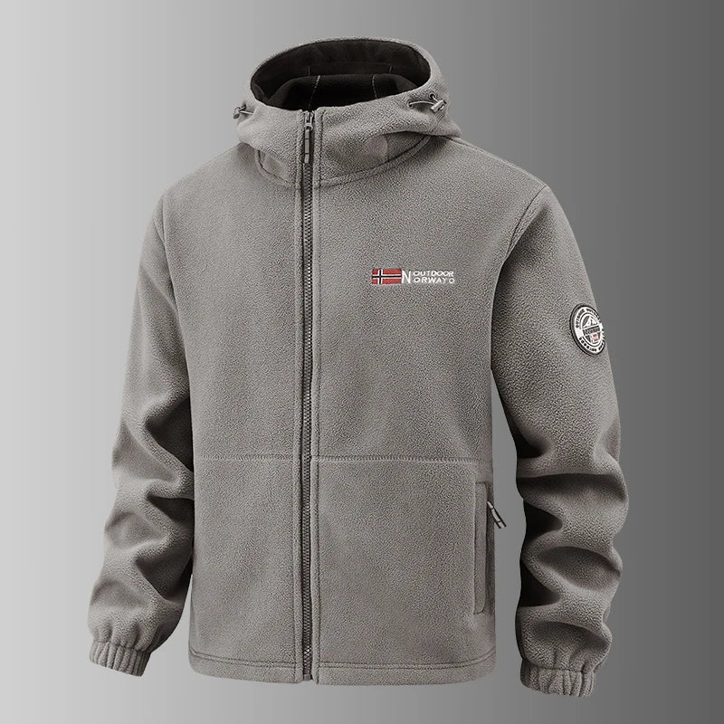 2025 Fleece Men's Coat Thickened Warm Windproof Loose Outdoor Collar Fleece Hooded Jacket Norwegian Printed Good Soldier
