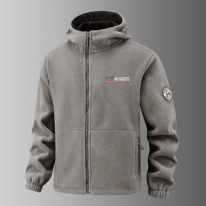 2025 Fleece Men's Coat Thickened Warm Windproof Loose Outdoor Collar Fleece Hooded Jacket Norwegian Printed Good Soldier