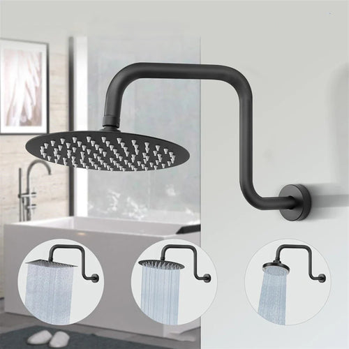 13 Inch Wall Mounted Shower Arms Stainless Steel Shower Head Extension Silver Black Bathroom Hardware Shower Head Bar