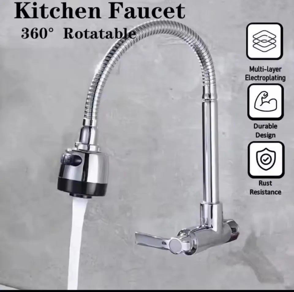 360° Kitchen Wall Mounted Faucet Single Cold Universal Vegetable Basin Faucet Bathroom Stainless Steel Sink Balcony Faucet