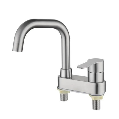 Bathroom Basin Faucet 304 Stainless Steel Sink Mixer Tap Hot Cold Water 2 Holes Deck Mounted Single Handle Faucet NEW