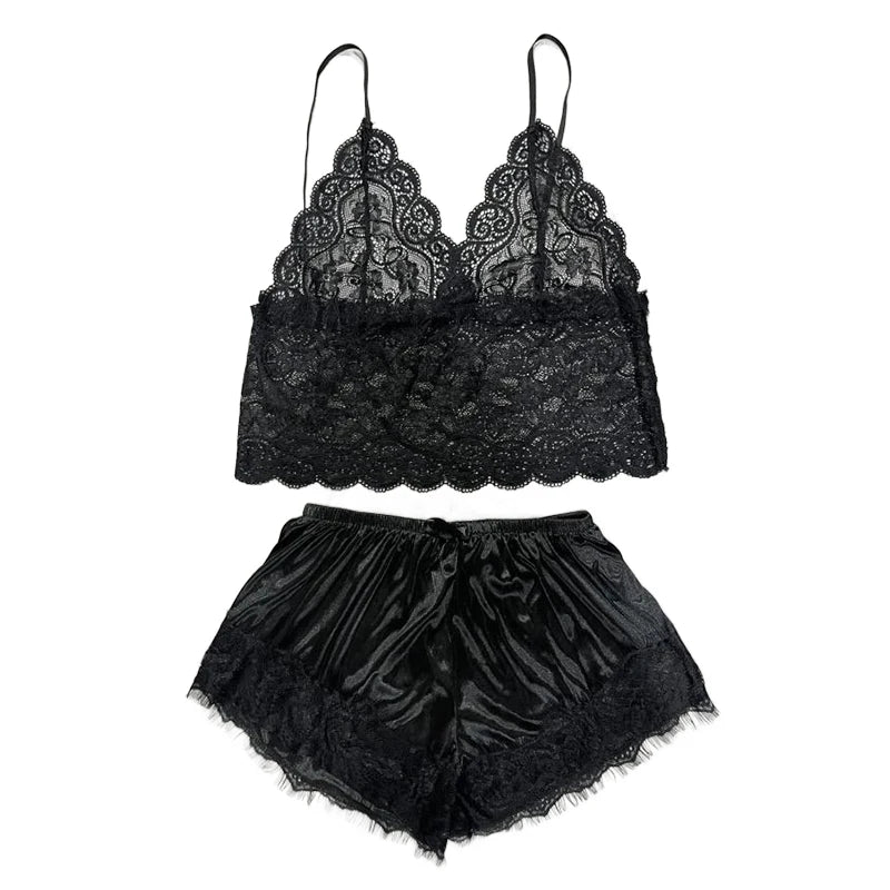 1 Pajamas Set Womens Lace Sleepwear Lingerie Crop Tops And Shorts Babydoll Pajamas Underwear Nightwear