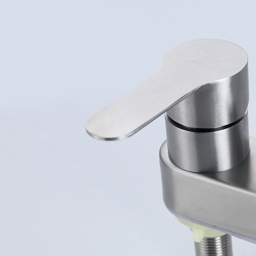Bathroom Basin Faucet 304 Stainless Steel Sink Mixer Tap Hot Cold Water 2 Holes Deck Mounted Single Handle Faucet NEW