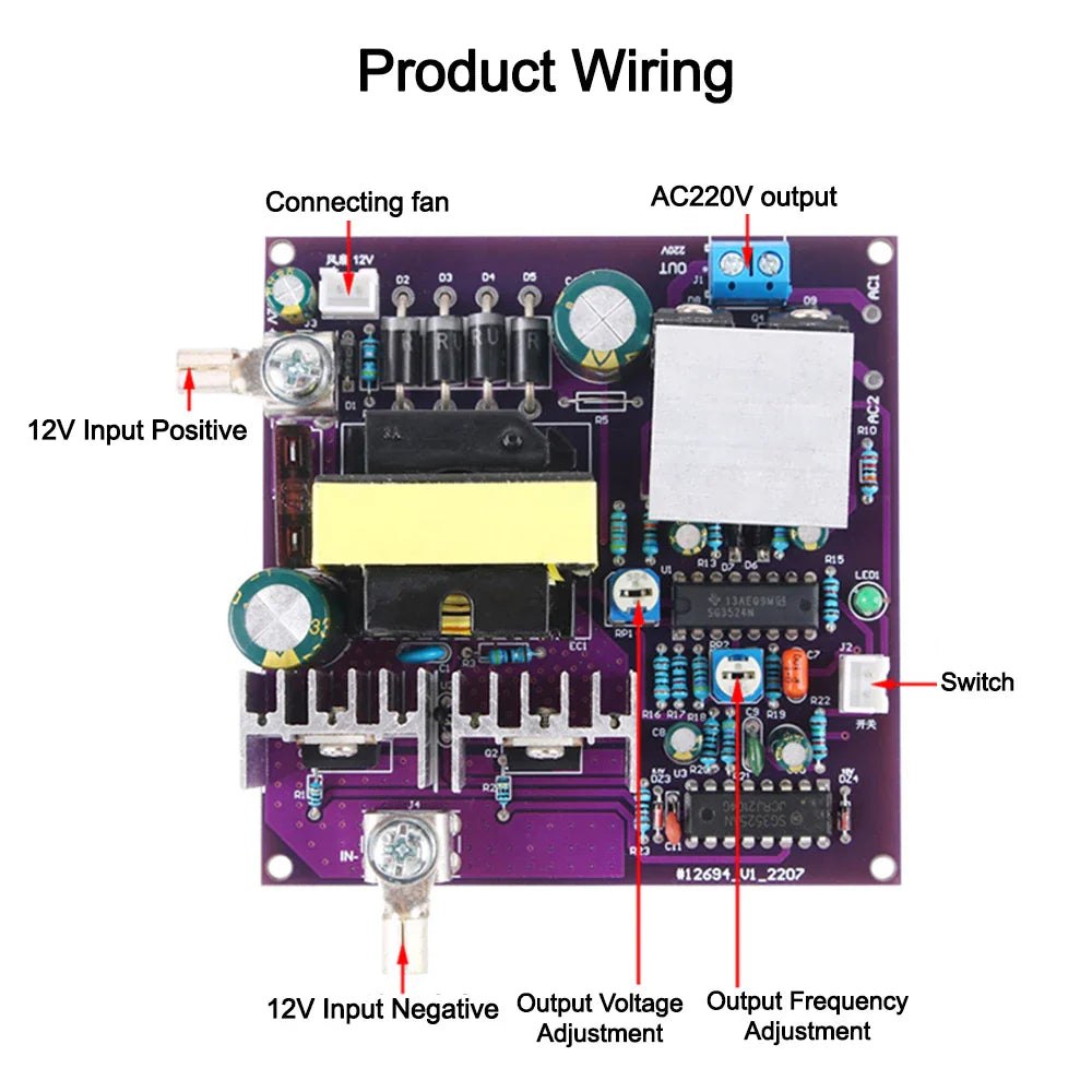 300W Corrected Sine Wave Output 50Hz Inverter 12V To 220V Inverter Power Supply Energy Storage DC-AC Boost Circuit Board