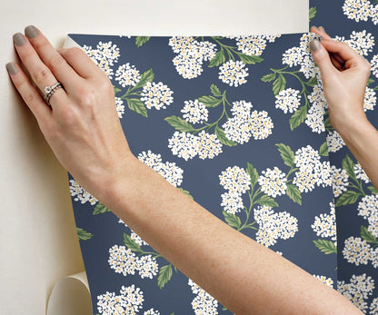 Hydrangea Peel & Stick Wallpaper - Navy & White