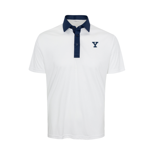 Yale Semi-Spread Collar Polo Austin White with Navy Accent