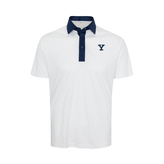 Yale Semi-Spread Collar Polo Austin White with Navy Accent