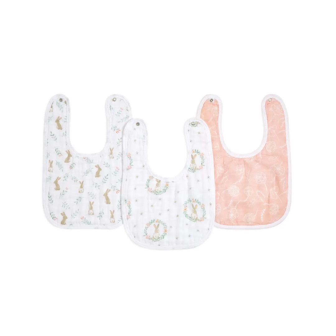 aden + anais Essentials Cotton Muslin Baby Snap Bibs - 3 Pack - Blushing Bunnies