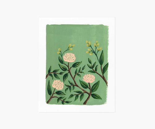 Painted Peonies Emerald Art Print