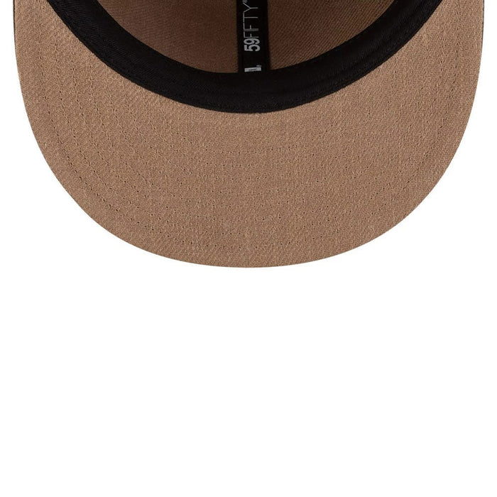Pictured is this MLB Utility Linen Atlanta Braves Retro Crown 59FIFTY Fitted cap in open brown. 2