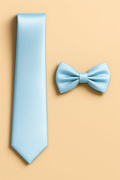 Baby Blue Tie and Bowtie Set with Matching Pocket Square - KCT Menswear