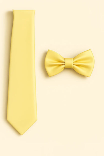 Banana Yellow Tie and Bowtie Set with Matching Pocket Square - KCT Menswear