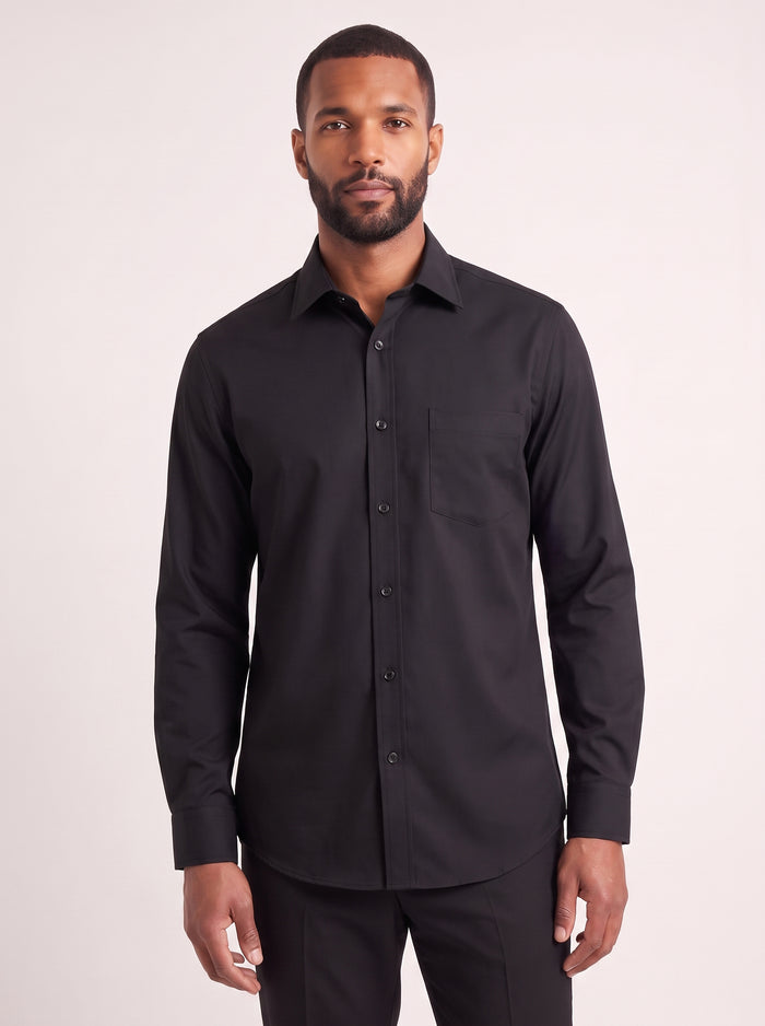 Black classic fit dress shirt on model - front view - KCT Menswear