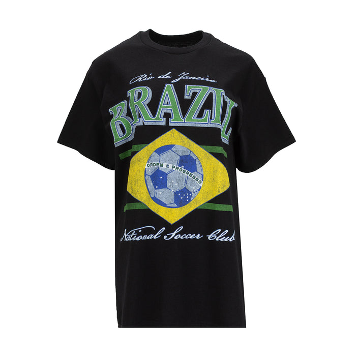 Black unisex T-shirt with Brazil soccer club graphic on front