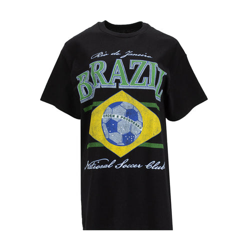 Black unisex T-shirt with Brazil soccer club graphic on front