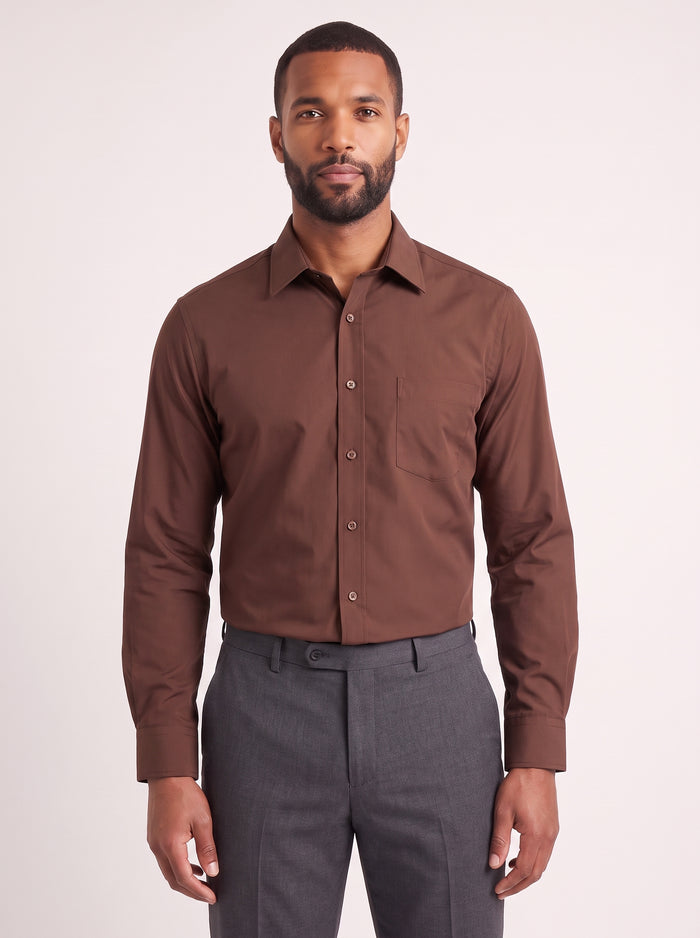 Brown classic fit dress shirt on model - front view - KCT Menswear