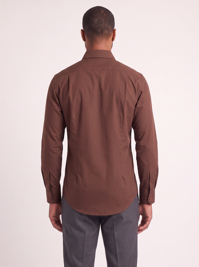 Brown classic fit dress shirt on model - back view - KCT Menswear