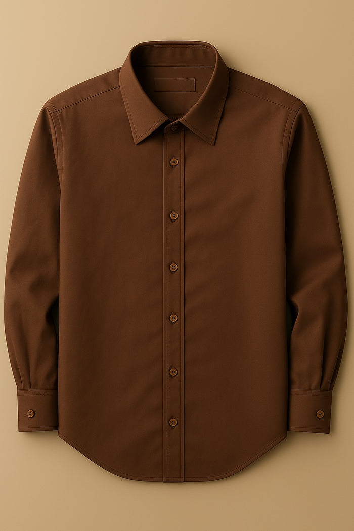 Men's Brown Classic Fit Dress Shirt - Formal Wedding Prom - KCT Menswear